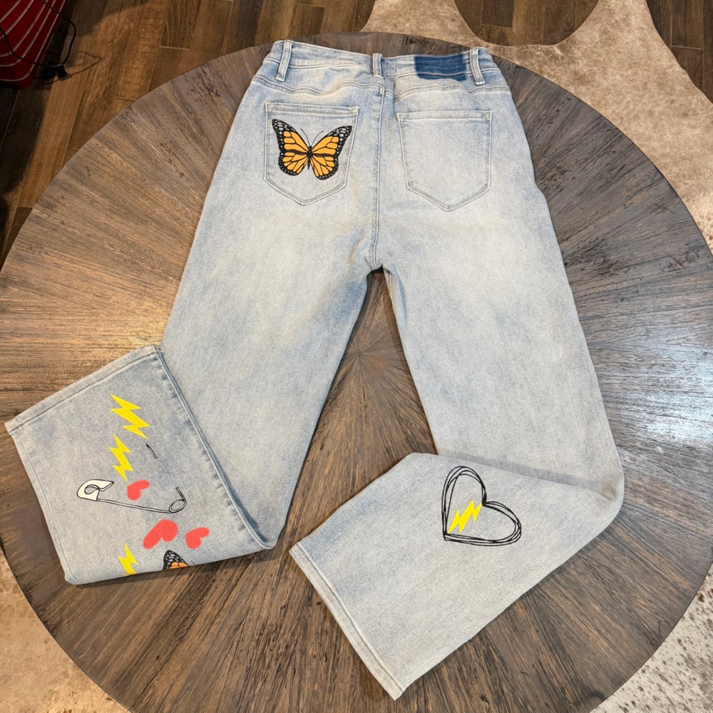 AKIRA Graphic Butterfly Pop Art Jeans High Rise Statement Denim Size 27 - Picture 10 of 11